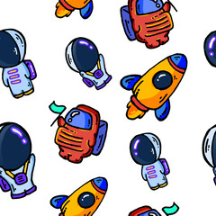 Astronauts and Rockets in Space Cartoon Pattern Clipart