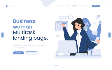 Businesswoman with multitasking concept illustration on landing page