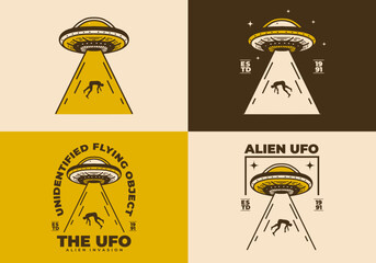 Vintage art illustration of a ufo suck a human © Adipra