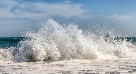 Big Ocean Waves against the blue sky. Selective focus