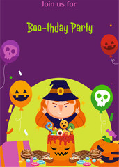 Obraz na płótnie Canvas Unique halloween birthday party invitation greeting card blank template for boy or girl