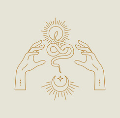 Fortune snake hand line art logo illustration