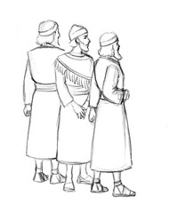 Shadrach, Meshach and Abednego. Pencil drawing