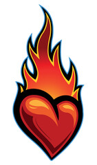 Heart with fire flames love symbol Valentine's day vector graphic burning heart sticker car decal tattoo and logo template © Artoholics