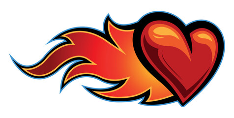 Burning heart vector graphic flaming heart symbol of love illustration for Valentine's day tattoo graphic isolated on white background