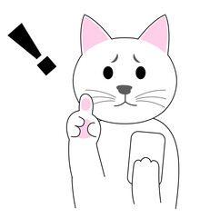 A white cat  gesturing with a finger: white background