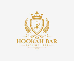 Hookah logo design, label, badge. Hookah lounge logo. Shisha bar logo