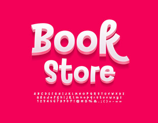 Vector creative logo Book Store. White 3D Font. Handwritten Alphabet Letters, Numbers and Symbols