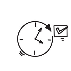 hand drawn doodle clock and circular arrow illustration vector