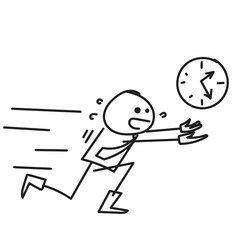 hand drawn doodle person people running after clock illustration