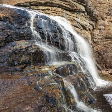 the largest waterfall in the South Urals gadelsha on a spring sunny day