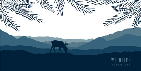 wildlife deer in forest with mountain view blue nature landscape © krissikunterbunt