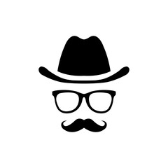 Unknown man in hat and glasses with a mustache. Detective icon. Spy vector.