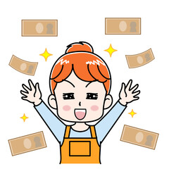 臨時収入が入って喜ぶかわいい主婦のイラスト