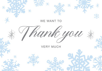 Thank you very much card template with hand drawn calligraphy quote and cute snowflakes illustrations. Season vector design templates.