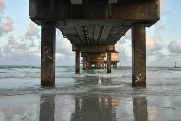 Cercles muraux Jetée Scenic view of the bottom of the pier 60 on Clearwater beach with an egret in the distance