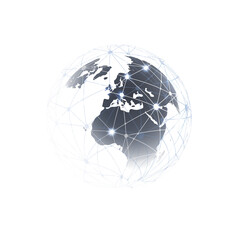 Black and White Global Networks Concept - Transparent Earth Globe Design with Polygonal Mesh Around - Template on Transparent Background