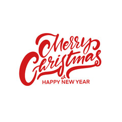 Merry Christmas and Happy New Year red color modern calligraphy phrase.