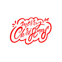 Merry Christmas red color modern brush calligraphy phrase. Vector lettering illustration.
