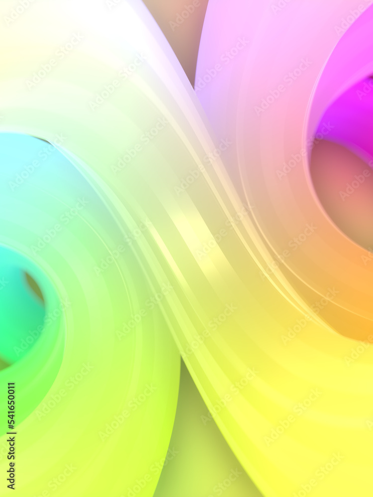 Poster Curved wavy background of twisted geometric shapes with trendy neon color combination. 3d rendering digital illustration
