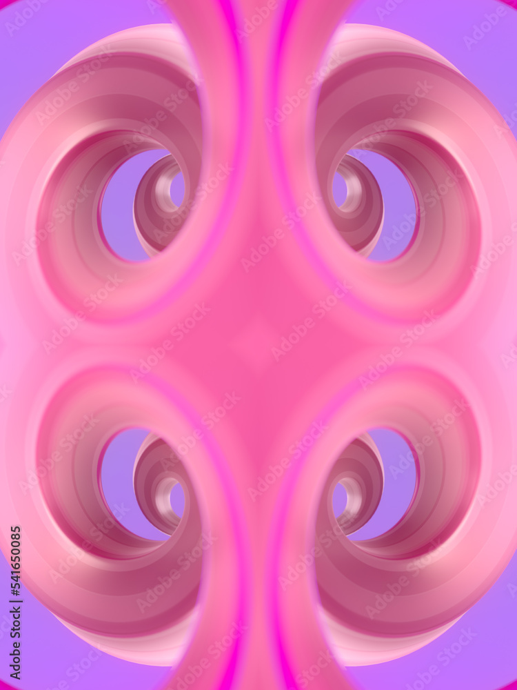 Poster abstract kaleidoscopic shape with neon stripes. 3d render digital illustration. optical illusion. fu