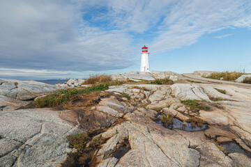 Fototapeta na wymiar Peggys Cove Lighthouse at St Margaret's Bay, Nova Scotia, Atlantic Canada