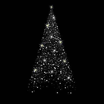christmas tree. vector isolated image on a black background. snow cone. sparkling stars