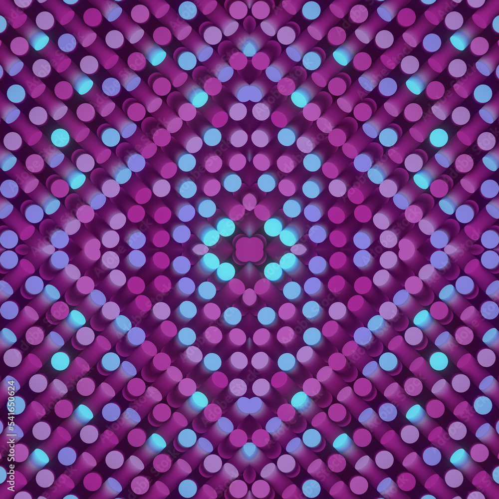 Poster Kaleidoscopic texture of cylinders. Abstract neon colored background. 3d rendering digital illustration