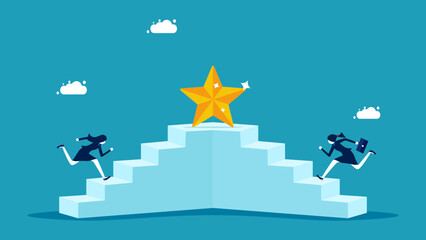 Obraz na płótnie Canvas Compete for a position. Businesswomen run up the stairs to win the stars. vector illustration eps