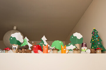 Christmas Eve story. Fairy tale about forest animals and Snow man. DIY home made Toilet paper tube toys. Second life for paper. Environment friendly solution.
