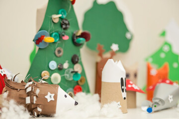Christmas Eve story. Fairy tale about forest animals and Snow man. DIY home made Toilet paper tube toys. Second life for paper. Environment friendly solution.