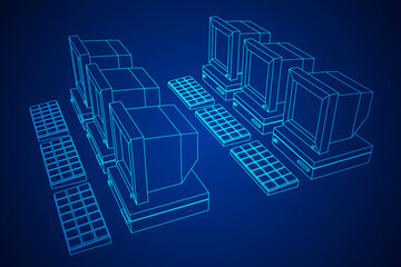 Retro computer with monitor mouse and keyboard. Business concept