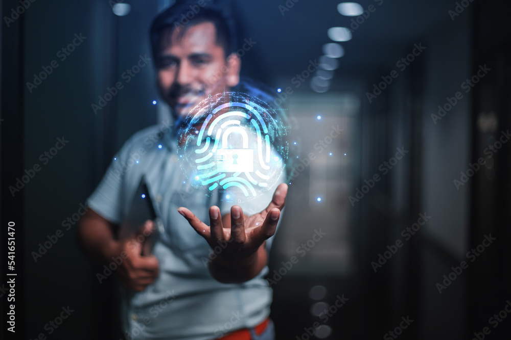 Poster high technology security protection concept. two-step verification, login, encrypted account identit