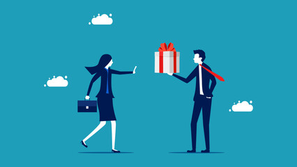 no gift policy. Businesswoman refuses to accept gifts. vector illustration eps
