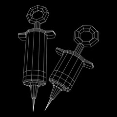 Obraz premium Medical syringe for injection. Wireframe vector illustration.