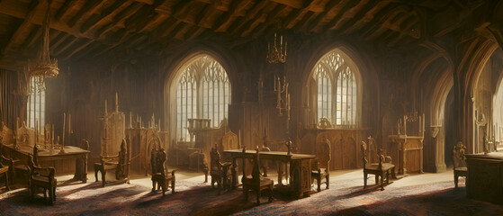 Fototapeta premium Artistic concept illustration of a medieval interior, background illustration.