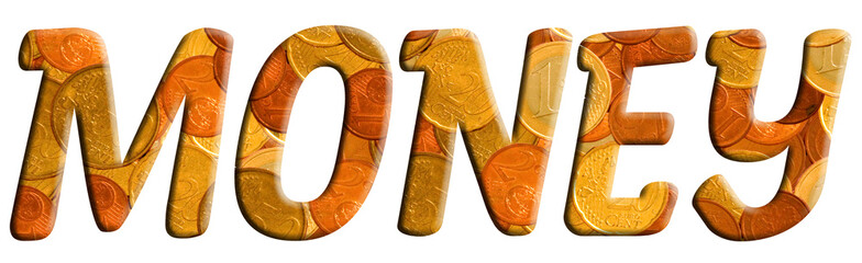 Money word text collage with euro coin embedded