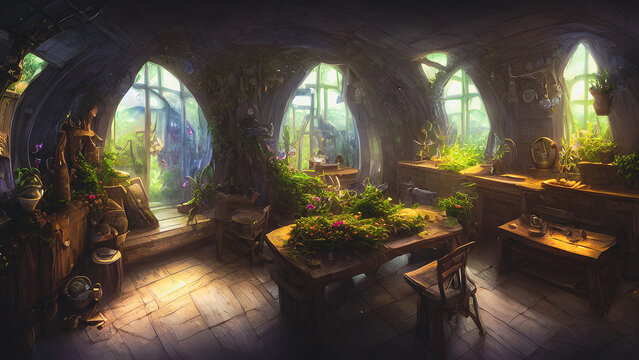 Artistic concept illustration of a medieval interior, background illustration.