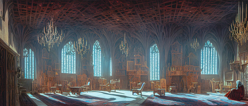 Artistic concept illustration of a medieval interior, background illustration.