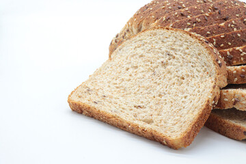 sliced ​​wholemeal bread, on white background. copy space concept