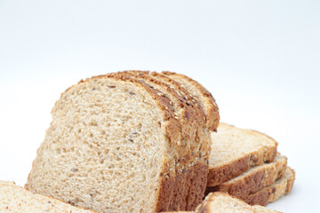 sliced ​​wholemeal bread, on white background. copy space concept
