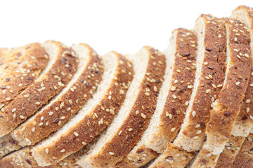 Close-up sliced ​​wholemeal bread, on white background
