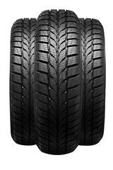 Front view of three new car tires