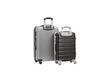 Silver and black hard side suitcases