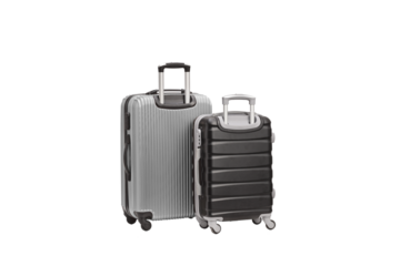 Silver and black hard side suitcases