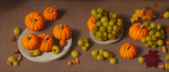 Artistic concept painting of a pumpkins vegetables on table, background illustration.