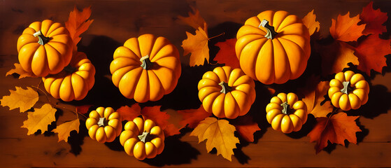 Artistic concept painting of a pumpkins vegetables on table, background illustration.