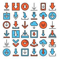 Download Files Icons Set on White Background. Vector
