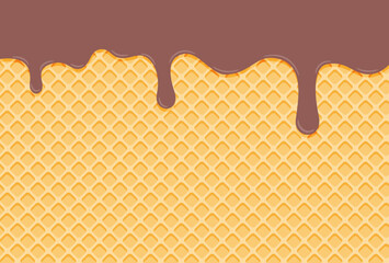 vector background with melted chocolate ice cream and a waffle cone for banners, greeting cards, flyers, social media wallpapers, etc.