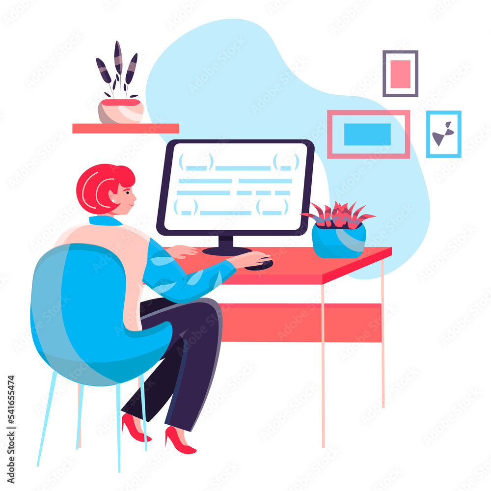Poster programmer working at office concept. woman writes code, creating and testing apps. software and pro